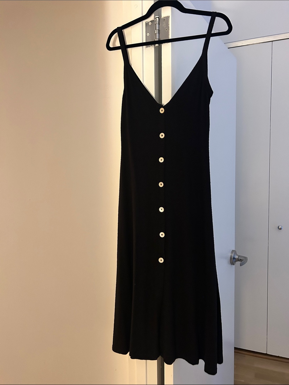 Aritzia Knit Black Button-Front Midi Slip Dress